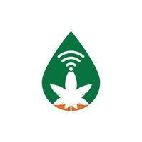 design de logotipo de vetor de forma de gota de cannabis wifi. símbolo ou ícone de cânhamo e sinal.