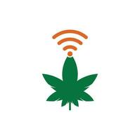 design de logotipo de vetor de cannabis wifi. símbolo ou ícone de cânhamo e sinal.