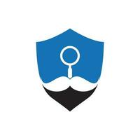 modelo de design de logotipo de bigode de pesquisa. bigode e lupa para um design de logotipo de espião detetive. vetor