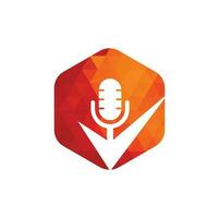 verifique o modelo de design de logotipo de vetor de podcast. elemento de design de logotipo de ícone de verificação de podcast