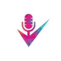 verifique o modelo de design de logotipo de vetor de podcast. elemento de design de logotipo de ícone de verificação de podcast