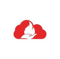 conceito de design de logotipo de vetor de conceito de forma de nuvem de cuidados de fogo. design de logotipo de ícone de mão e fogo.