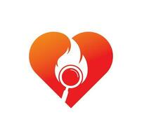 vetor de design de modelo de logotipo de conceito de forma de coração de pesquisa de fogo. encontre o modelo de design de logotipo de fogo. impressão de ícone de fogo e lupa