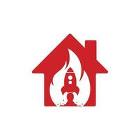design de logotipo de conceito de forma de casa de fogo de foguete. combinação de logotipo de fogo e foguete. símbolo ou ícone de chama e avião vetor