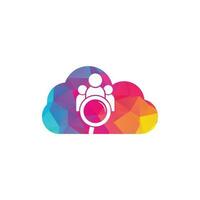 logotipo em forma de nuvem localizador de pessoas. logotipo da lupa. ícone de design de logotipo de lupa e pessoas vetor