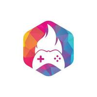 vetor de desenhos de ícones de logotipo de fogo de jogos. game pad com fogo para logotipo de jogos