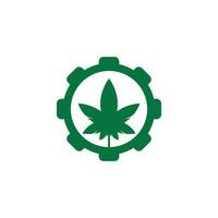 design de logotipo de conceito de engrenagem de cannabis. ícone de vetor de logotipo de natureza de folha de cannabis