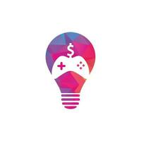 logotipo do conceito de forma de bulbo de jogo de dinheiro. design de logotipo criativo online de jogo de dinheiro joystick vetor