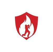 design de logotipo de vetor de jogador de críquete de fogo. ícone do logotipo da engrenagem de fogo de críquete. batedor jogando críquete e logotipo de combinação de fogo.