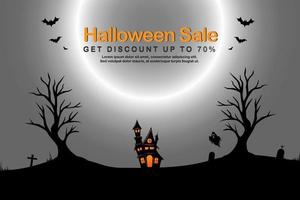 banner para o site do evento de férias de halloween. venda instantânea no halloween. ilustração vetorial de halloween vetor