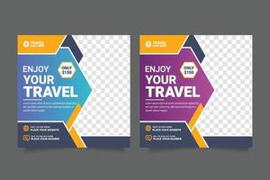 modelo de postagem de mídia social de viagem para marketing de turismo de férias e promoção de venda e publicidade de turismo vetor