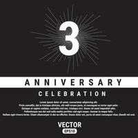 Modelo de comemoração de aniversário de 3 anos em fundo preto. ilustração em vetor eps10.