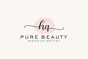 design de logotipo pré-fabricado de lábios de aquarela hq inicial, logotipo para marca de negócios de maquiador, design de logotipo de boutique de beleza blush, logotipo de caligrafia com modelo criativo. vetor