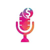 logotipo de podcast de dinheiro. elemento de design de logotipo de ícone de podcast de dinheiro. logotipo do microfone vetor