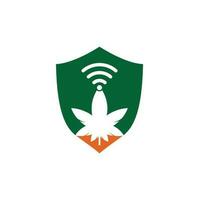 design de logotipo de vetor de cannabis wifi. símbolo ou ícone de cânhamo e sinal.