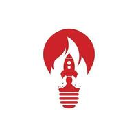 design de logotipo de conceito de forma de bulbo de fogo de foguete. combinação de logotipo de fogo e foguete. símbolo ou ícone de chama e avião. vetor