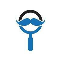 modelo de design de logotipo de bigode de pesquisa. bigode e lupa para um design de logotipo de espião detetive. vetor