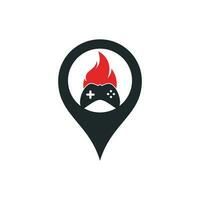 jogo fogo mapa pin forma conceito logotipo ícone projeta vetor. game pad com fogo para logotipo de jogos vetor