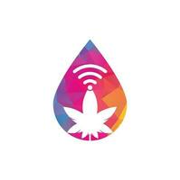 design de logotipo de vetor de forma de gota de cannabis wifi. símbolo ou ícone de cânhamo e sinal.