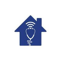 estetoscópio wifi design de ícone de logotipo em forma de casa. estetoscópio com ícone de sinais wifi vetor