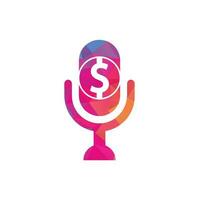 logotipo de podcast de dinheiro. elemento de design de logotipo de ícone de podcast de dinheiro. logotipo do microfone vetor