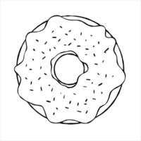 rosquinha com esmalte. sobremesa de açúcar doce com glacê. ilustração de desenho animado de contorno isolada no fundo branco vetor