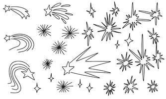 conjunto de estrelas no estilo doodle, desenho à mão ilustração vetorial de contorno vetor