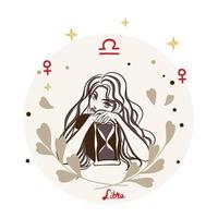 ampulheta menina desenho animado libra decoração do signo do zodíaco vetor