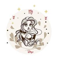 menina dos desenhos animados, virgem, estilo cartoon, signo do zodíaco, decoração, doodle vetor