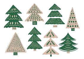 coleção de árvores de natal desenhadas à mão vetor
