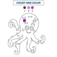 contar e colorir polvo fofo por números. jogo de matemática para crianças. vetor