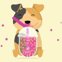 lindo cachorro kawaii. chá de bolhas. vetor