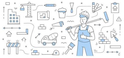 conceito de doodle de construção, reparação e construção vetor