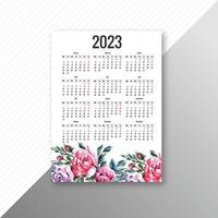 lindo design de modelo de calendário floral 2023 ano novo vetor