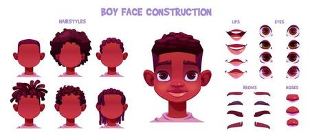 construção de rosto de menino, criação de criança africana vetor