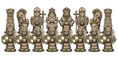 figuras de desenhos animados de xadrez branco vetor