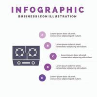 fogão a gás cozinha cozinha modelo de apresentação de infográficos apresentação de 5 etapas vetor