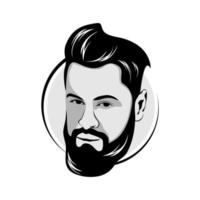 homem com penteado elegante e barba grossa para logotipo de barbearia vetor