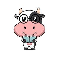 ilustração de uma vaca fofa lendo um desenho vetorial de livro vetor