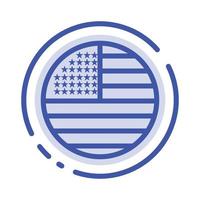 ícone de linha de linha pontilhada azul de ação de graças da bandeira americana vetor
