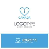 amor coração canadá logotipo de contorno azul com lugar para slogan vetor