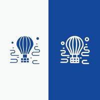 linha de balão de viagem airdrop tour e ícone sólido de glifo azul linha de banner e ícone sólido de glifo azul vetor