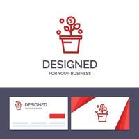 cartão de visita criativo e modelo de logotipo crescendo ilustração vetorial de planta de pote de sucesso de dinheiro vetor