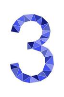 estilo de polígono azul número 3 isolado no fundo branco. números de aprendizagem, número de série, preço, local vetor