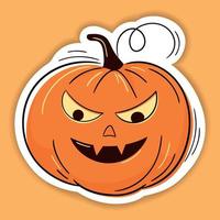 adesivo de vetor de halloween. uma linha desenhada à mão abóbora de emoticon de halloween. jack o lanterna. cara engraçada isolada em abóboras brancas, fofas. doodle para logotipo, pôster, emblema