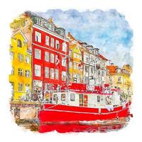 copenhague dinamarca esboço em aquarela ilustração desenhada à mão vetor