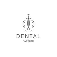 logotipo de espada dental com vetor plano de modelo de design de estilo de arte de linha