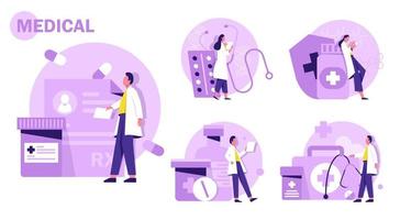 página de destino médica. consulta clínica online com diversos médicos. conceito de vetor de saúde. médico, página da web de consulta clínica, ilustração do hospital de medicina