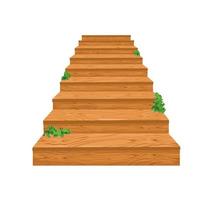 escada de madeira que conduz com vegetação germinada. escada de desenho animado para um castelo ou uma casa velha. passos para cima. ilustração vetorial. vetor