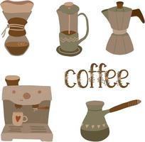 conjunto de café de diferentes máquinas de café e cafeteiras vetor